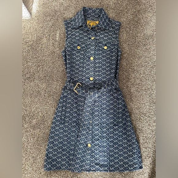 Michael Kors Denim Logo Mini Belted Dress - Picture 2 of 6